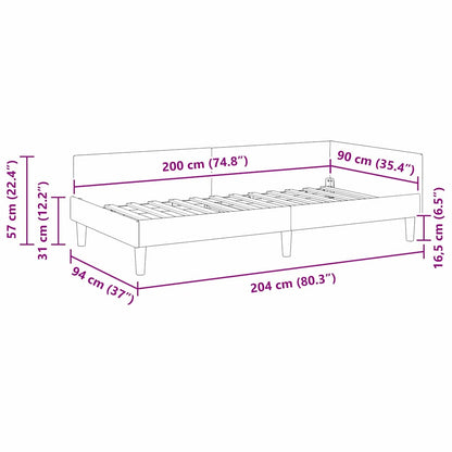 Hoekbedframe Crème 90 x 200 cm Velvet en Engineered hout