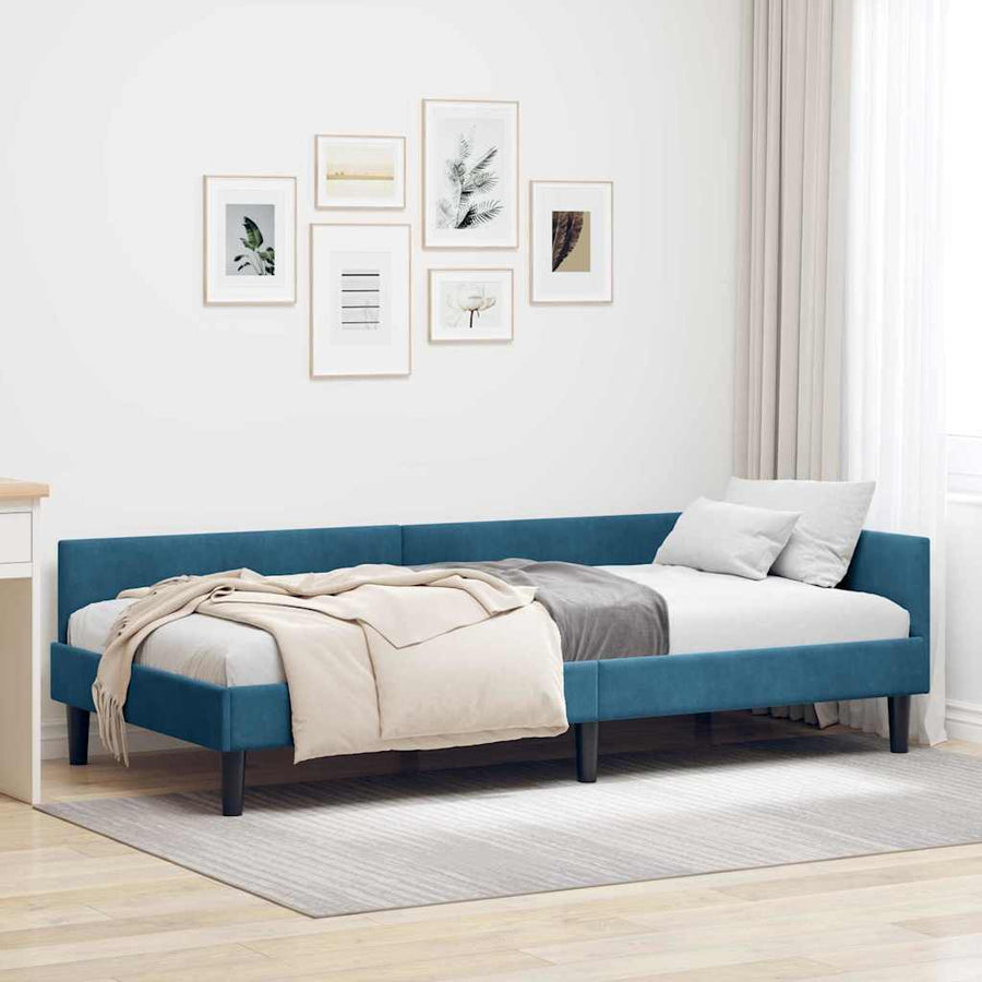Hoekbedframe Blauw 100 x 200 cm Velvet en Engineered hout