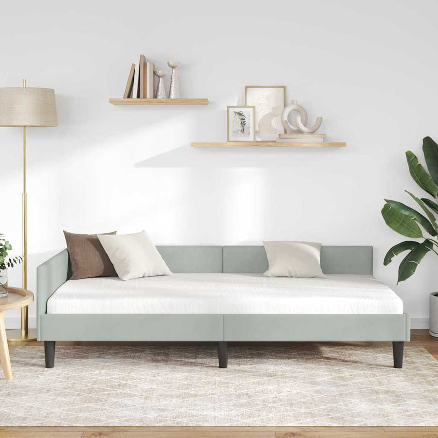 Hoekbedframe Lichtgrijs 100 x 200 cm Velvet en Engineered hout
