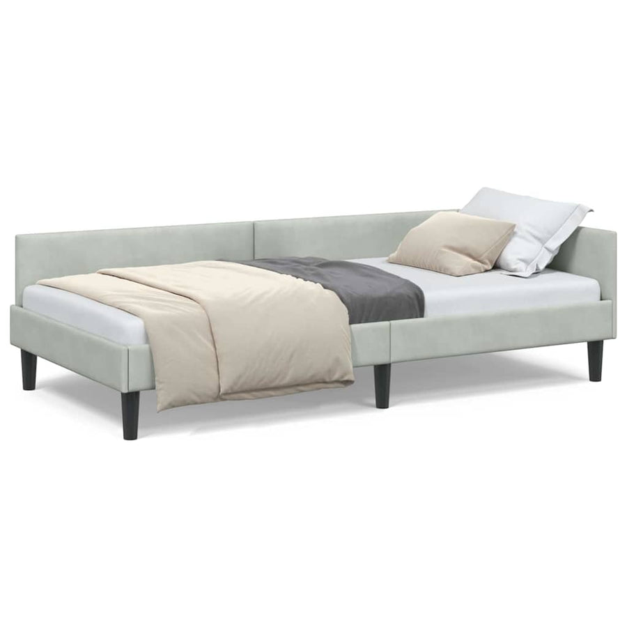 Hoekbedframe Lichtgrijs 100 x 200 cm Velvet en Engineered hout
