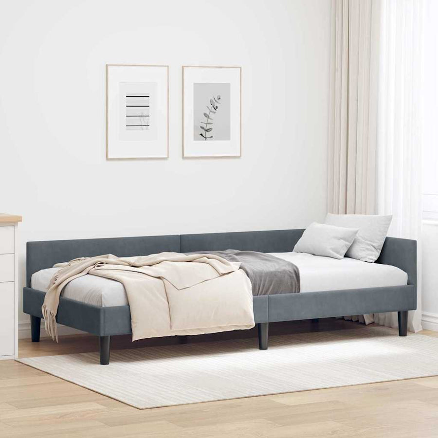 Hoekbedframe Donkergrijs 100 x 200 cm Velvet en Engineered hout