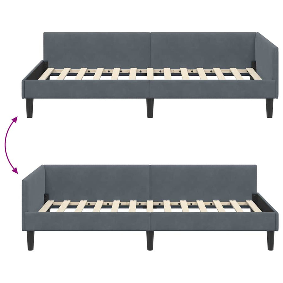 Hoekbedframe Donkergrijs 100 x 200 cm Velvet en Engineered hout