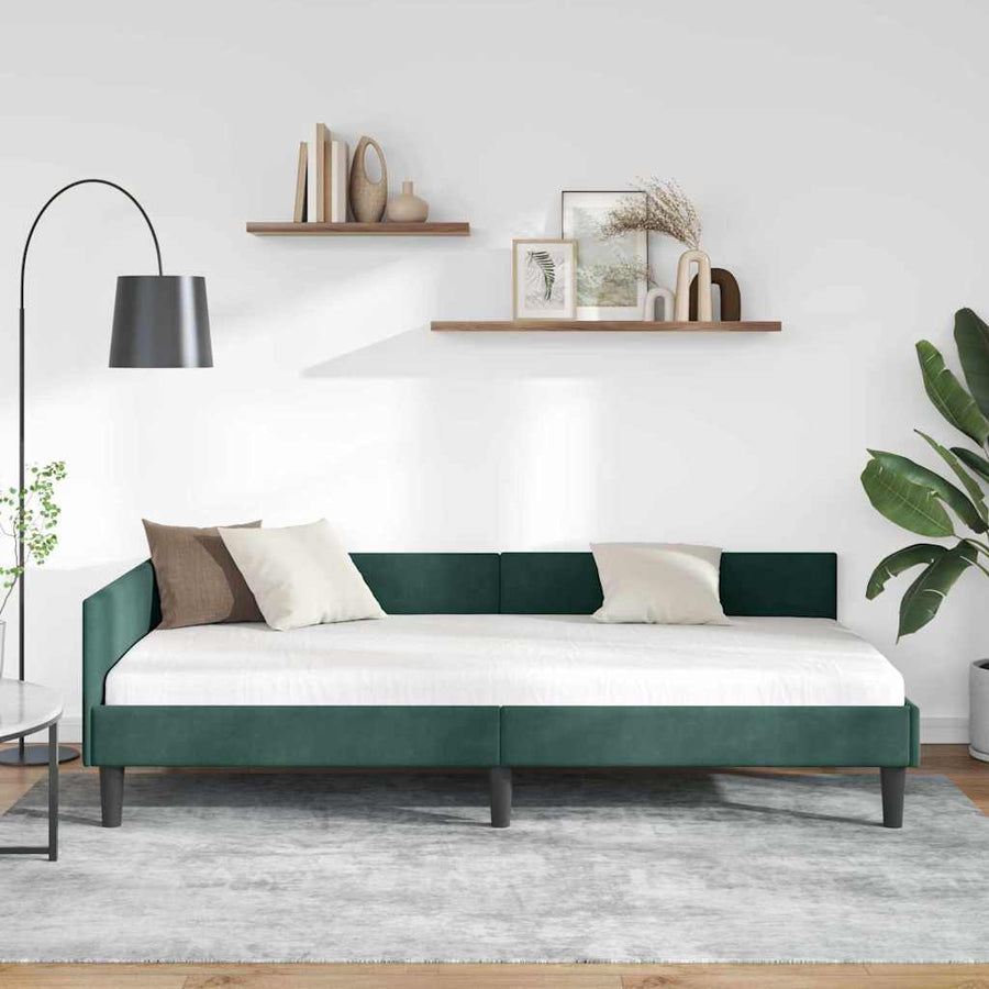 Hoekbedframe Donkergroen 100 x 200 cm Velvet en Engineered hout