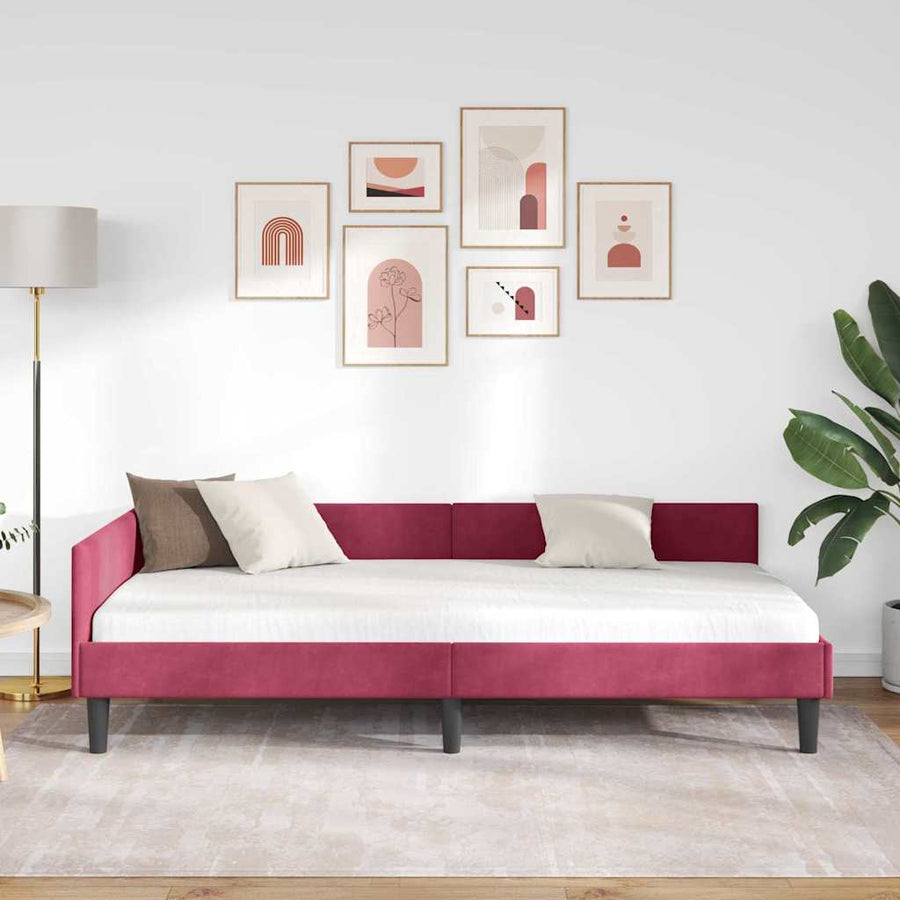 Hoekbedframe Wijnrood 100 x 200 cm Velvet en Engineered hout