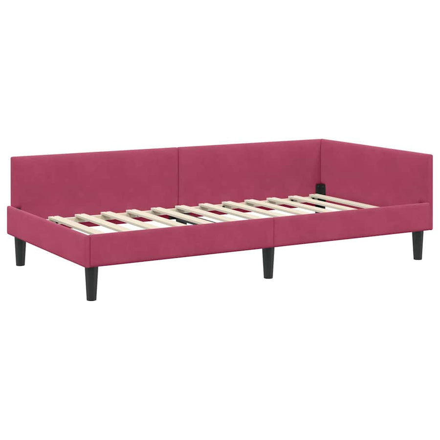 Hoekbedframe Wijnrood 100 x 200 cm Velvet en Engineered hout