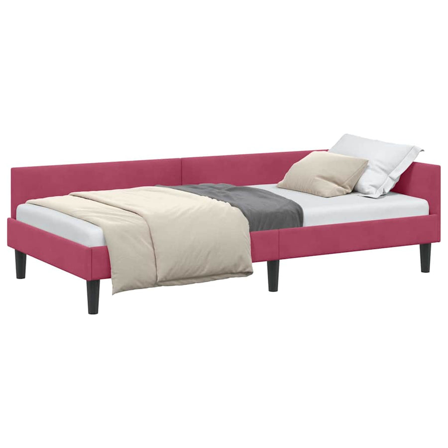 Hoekbedframe Wijnrood 100 x 200 cm Velvet en Engineered hout