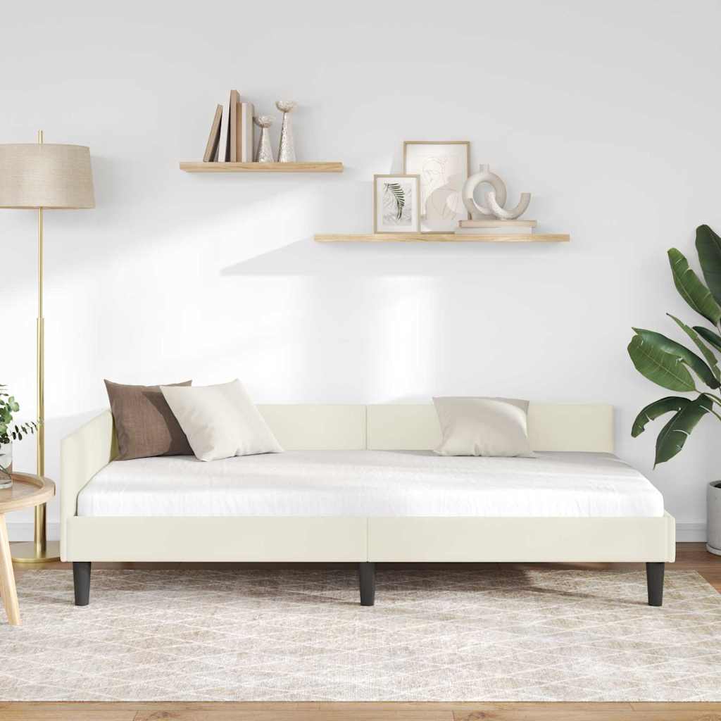Hoekbedframe Crème 100 x 200 cm Velvet en Engineered hout
