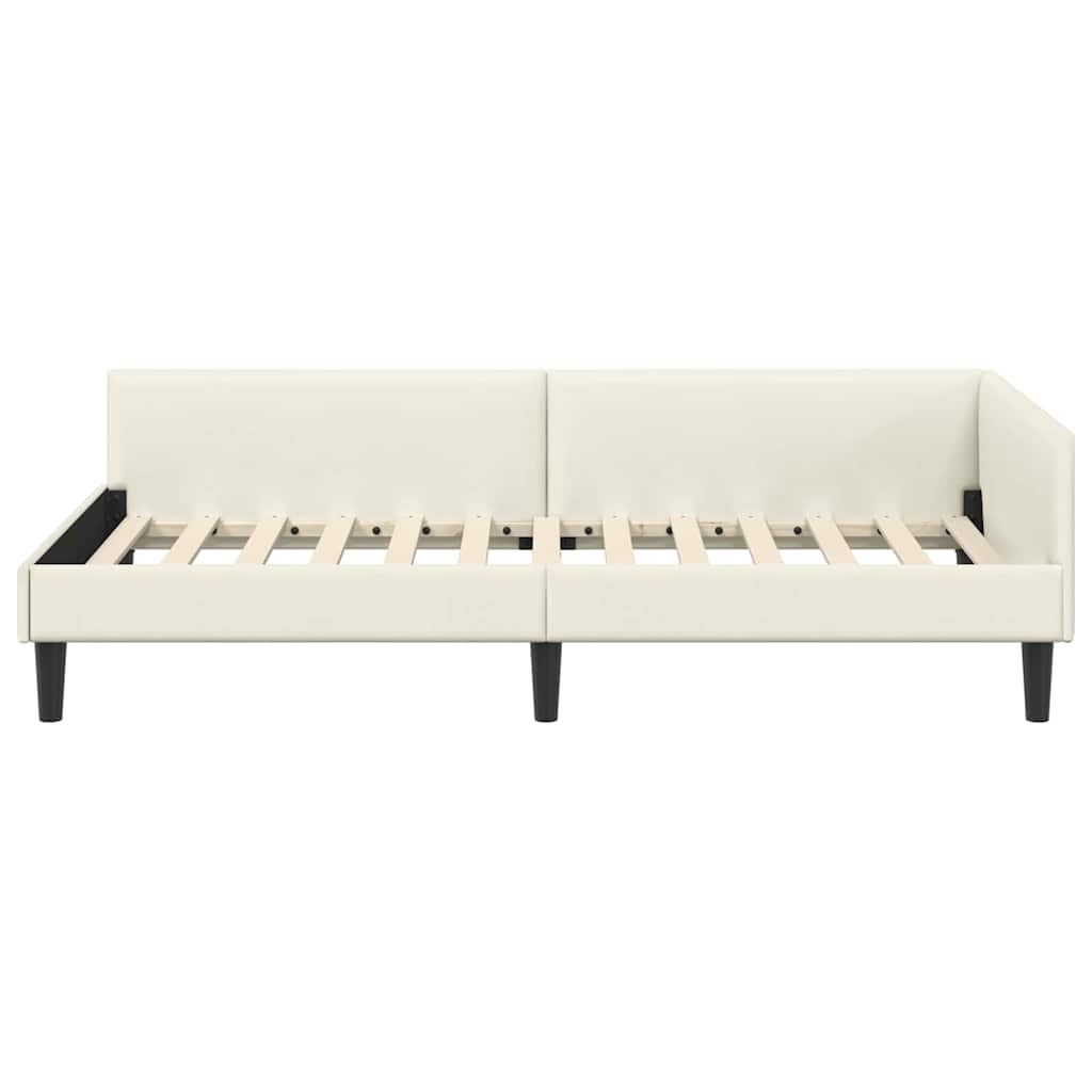 Hoekbedframe Crème 100 x 200 cm Velvet en Engineered hout