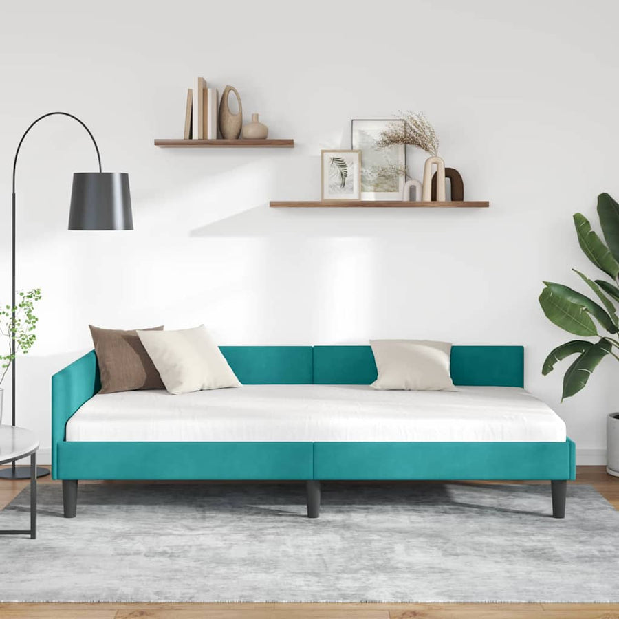 Hoekbedframe Turquoise 100 x 200 cm Velvet en Engineered hout