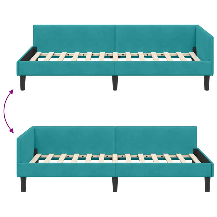 Hoekbedframe Turquoise 100 x 200 cm Velvet en Engineered hout