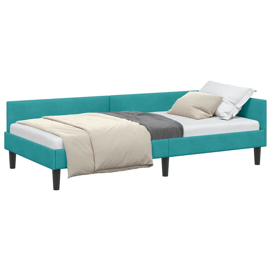 Hoekbedframe Turquoise 100 x 200 cm Velvet en Engineered hout