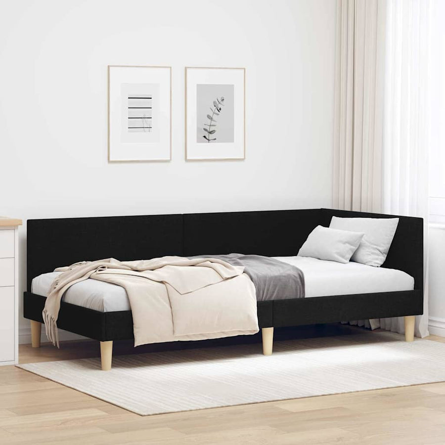 Hoekbedframe Zwart 80 x 200 cm Stof en Geïmproviseerd hout