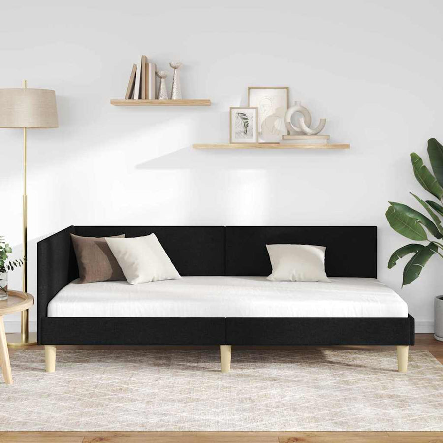 Hoekbedframe Zwart 80 x 200 cm Stof en Geïmproviseerd hout
