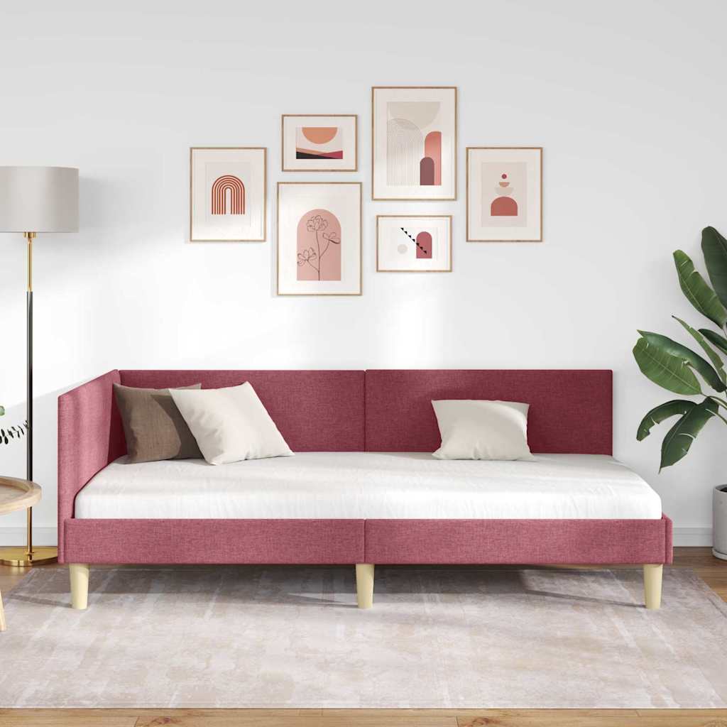Hoekbedframe Wijnrood 80 x 200 cm Stof en Geïmproviseerd hout