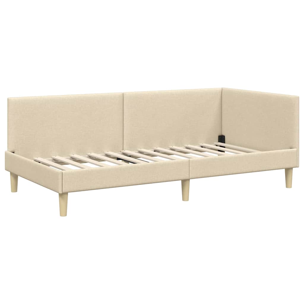Hoekbedframe Crème 80 x 200 cm Stof en Geïmproviseerd hout