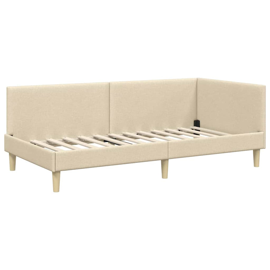 Hoekbedframe Crème 80 x 200 cm Stof en Geïmproviseerd hout