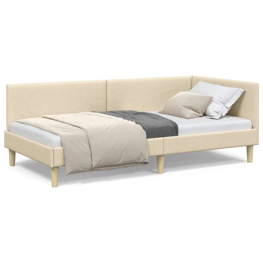 Hoekbedframe Crème 80 x 200 cm Stof en Geïmproviseerd hout
