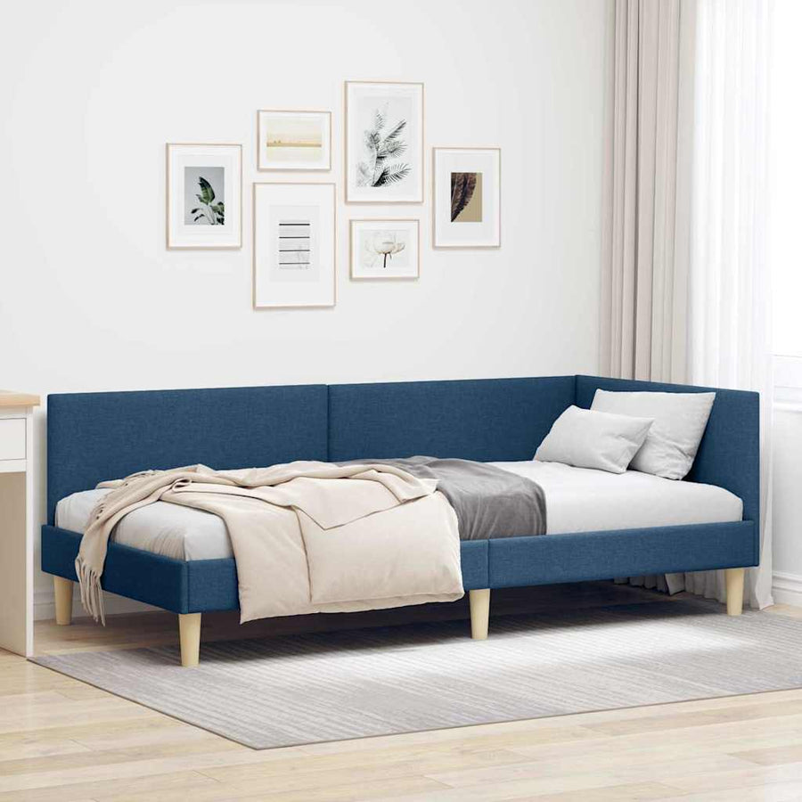 Hoekbedframe Blauw 80 x 200 cm Stof en Geïmproviseerd hout