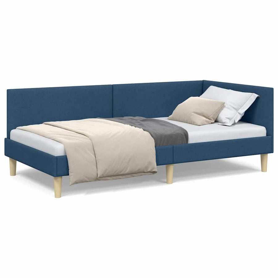 Hoekbedframe Blauw 80 x 200 cm Stof en Geïmproviseerd hout