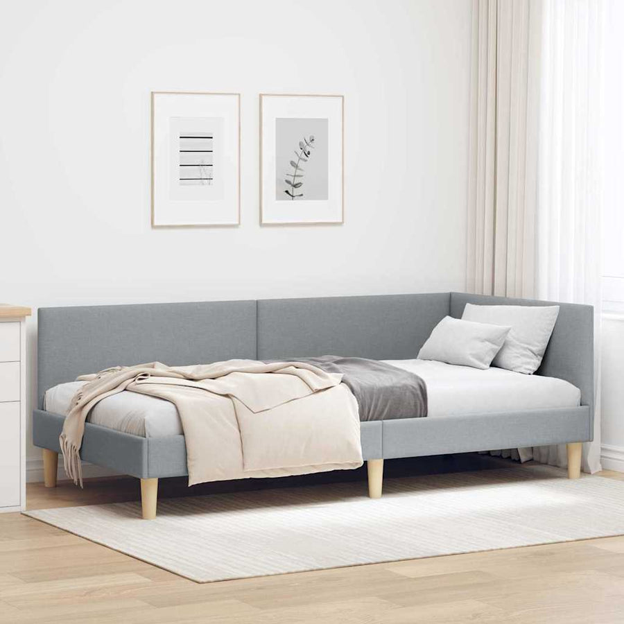 Hoekbedframe Lichtgrijs 90 x 190 cm Stof en Geïmproviseerd hout