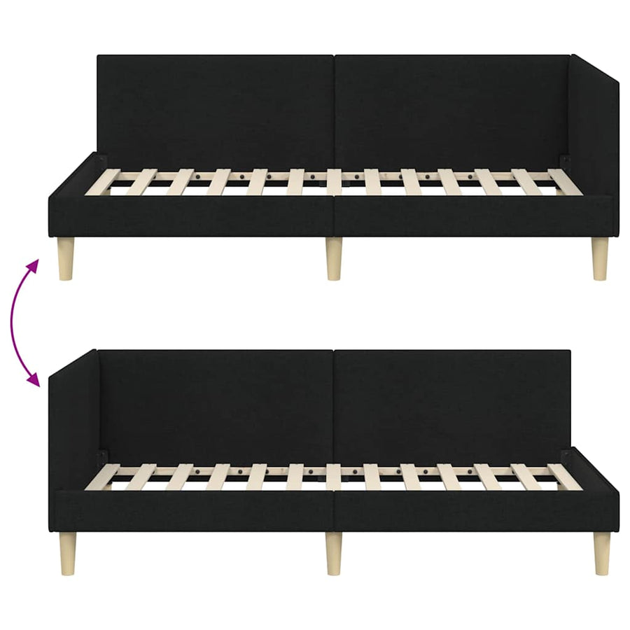 Hoekbedframe Zwart 90 x 190 cm Stof en Geïmproviseerd hout