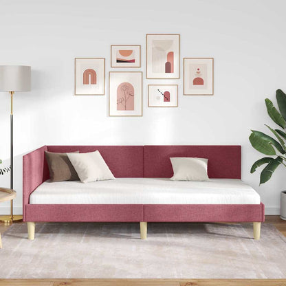 Hoekbedframe Wijnrood 90 x 190 cm Stof en Geïmproviseerd hout