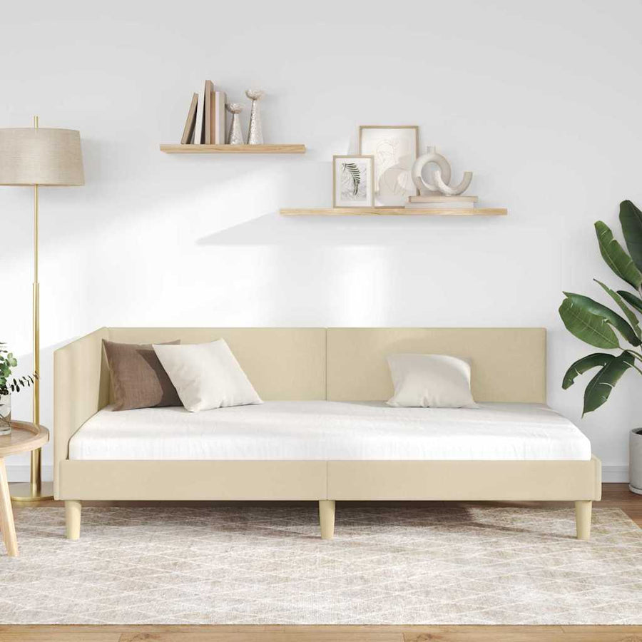 Hoekbedframe Crème 90 cm x 190 cm Stof en multiplex