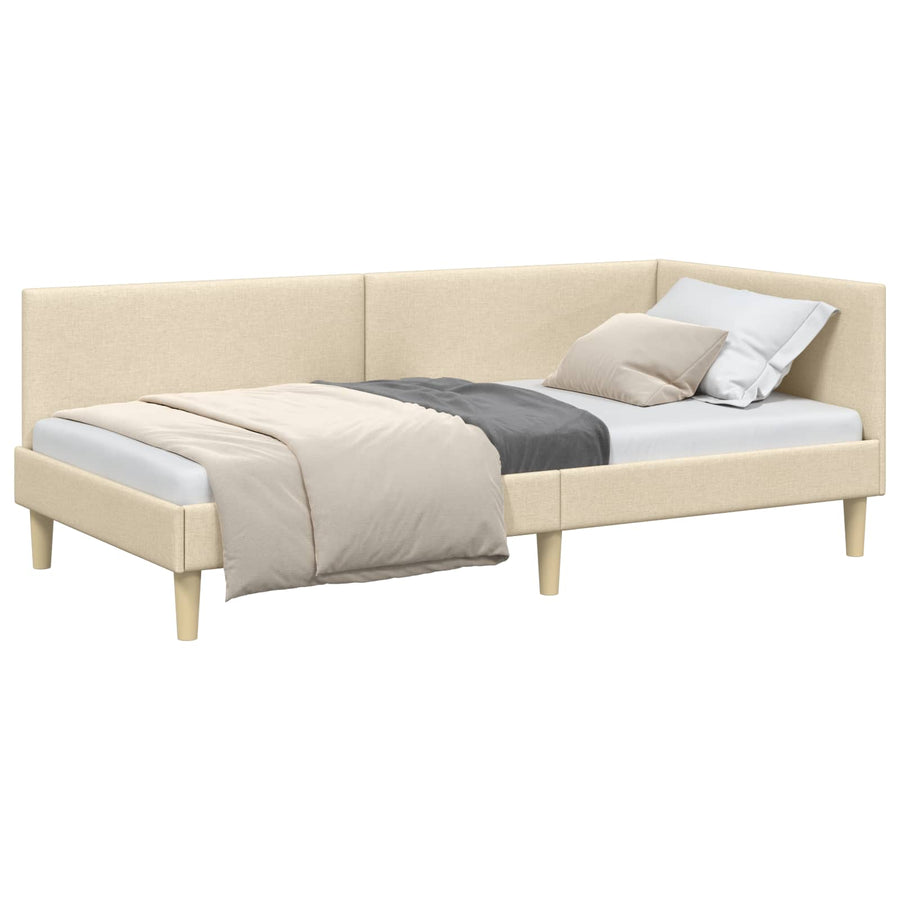 Hoekbedframe Crème 90 cm x 190 cm Stof en multiplex