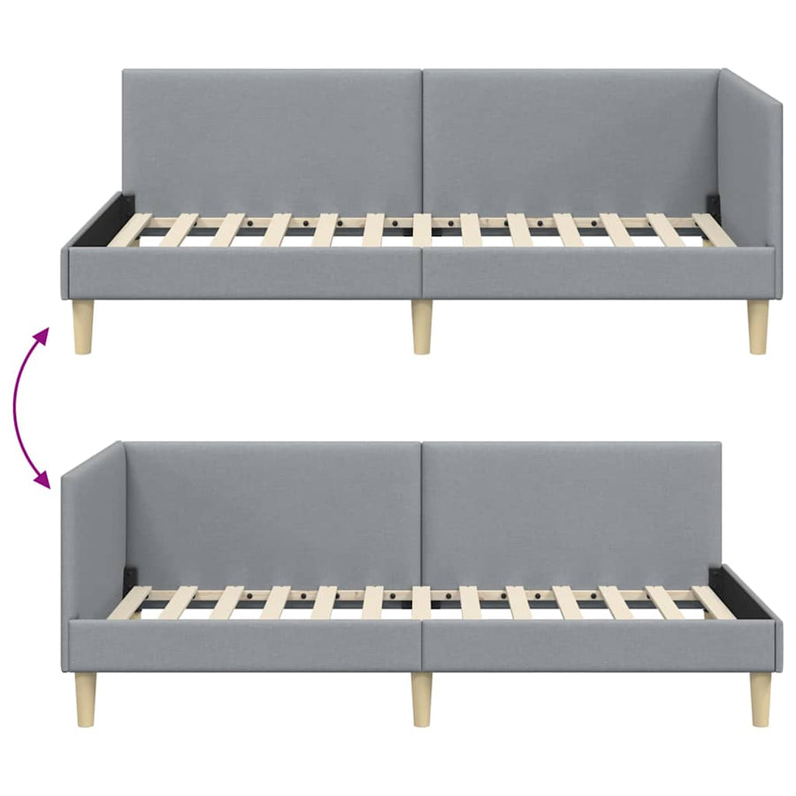 Hoekbedframe Lichtgrijs 90 x 200 cm Stof en Geïmproviseerd hout