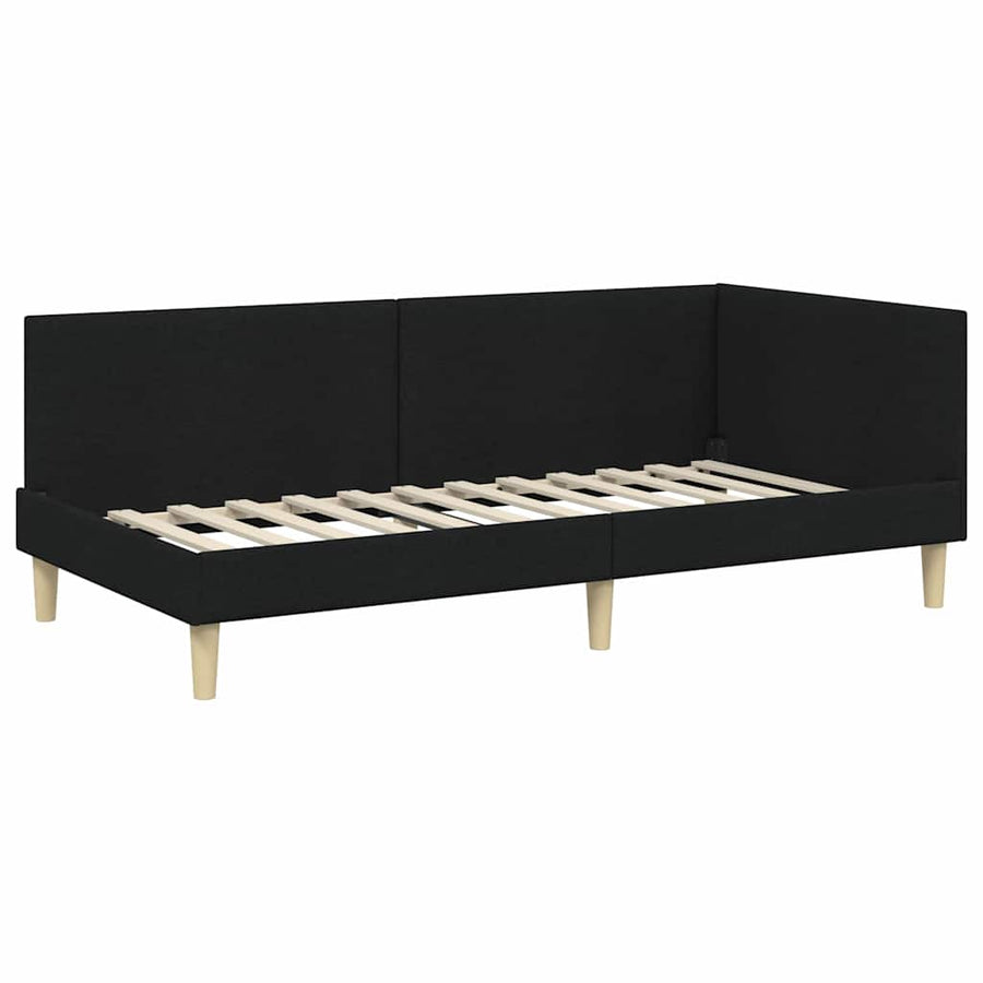 Hoekbedframe Zwart 90 x 200 cm Stof en Geïmproviseerd hout