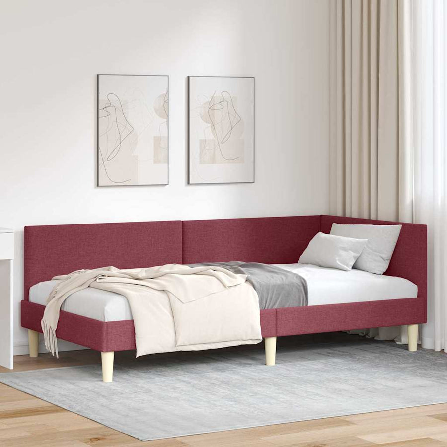 Hoekbedframe Wijnrood 90 x 200 cm Stof en Geïmproviseerd hout