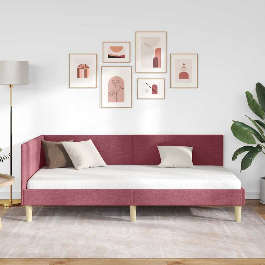 Hoekbedframe Wijnrood 90 x 200 cm Stof en Geïmproviseerd hout