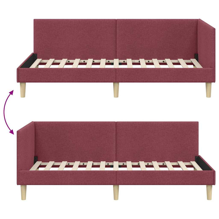 Hoekbedframe Wijnrood 90 x 200 cm Stof en Geïmproviseerd hout