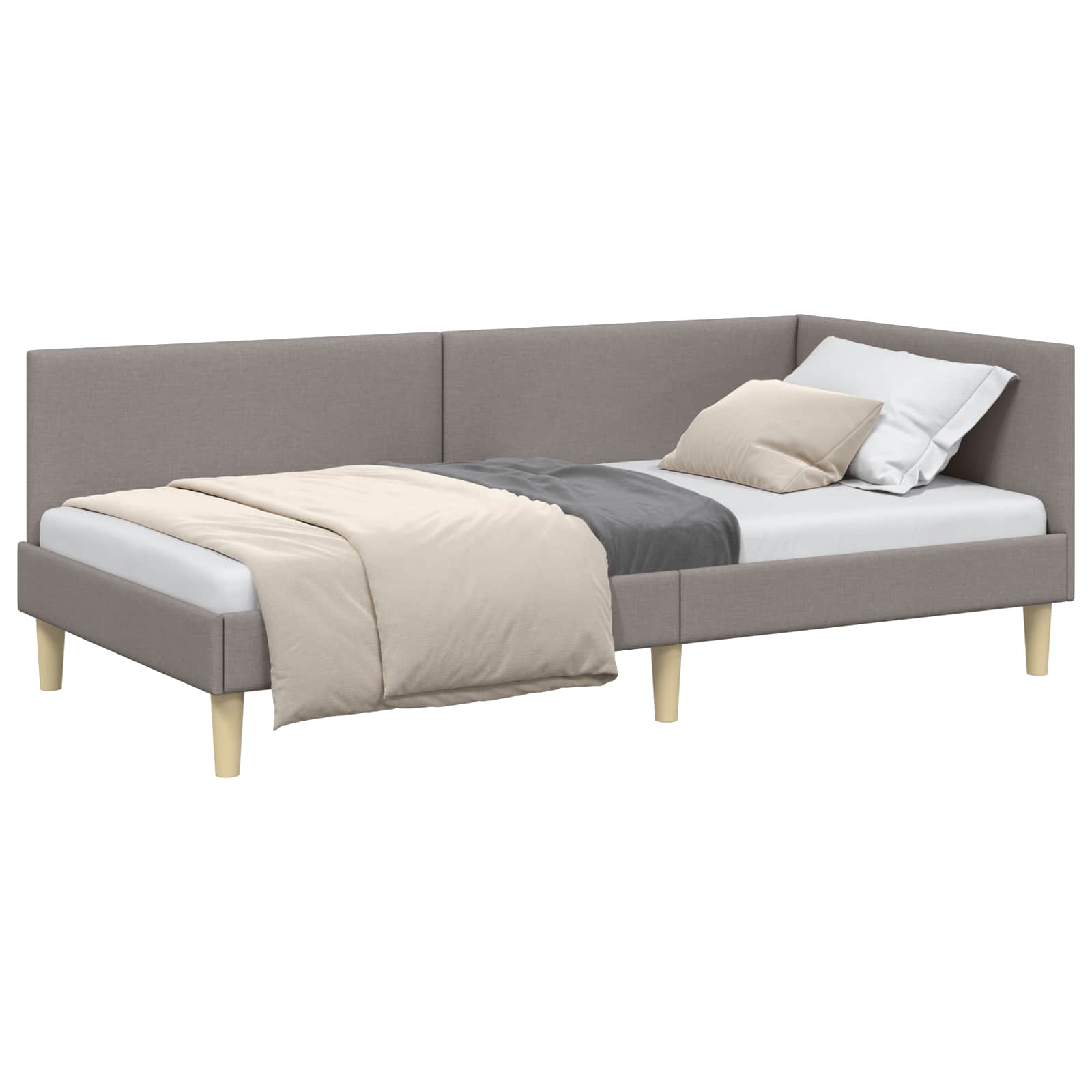 Hoekbedframe Taupe 90 cm x 200 cm Stof en multiplex