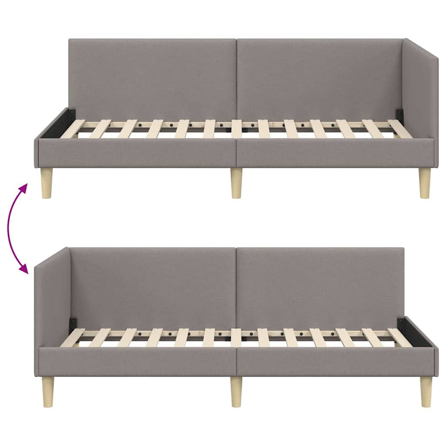 Hoekbedframe Taupe 90 cm x 200 cm Stof en multiplex