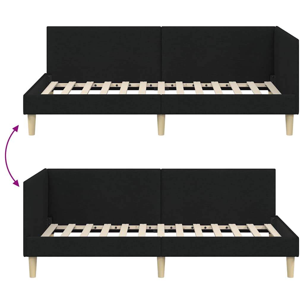 Hoekbedframe Zwart 100 x 200 cm Stof en Geïmproviseerd hout