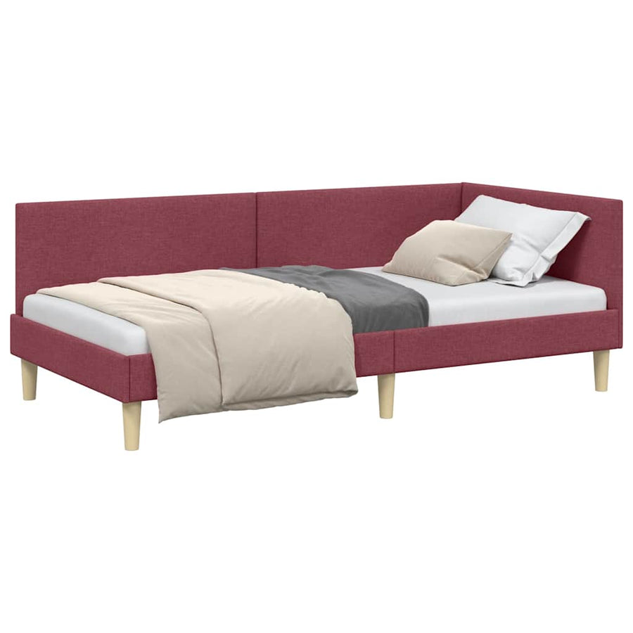 Hoekbedframe Wijnrood 100 x 200 cm Stof en Geïmproviseerd hout