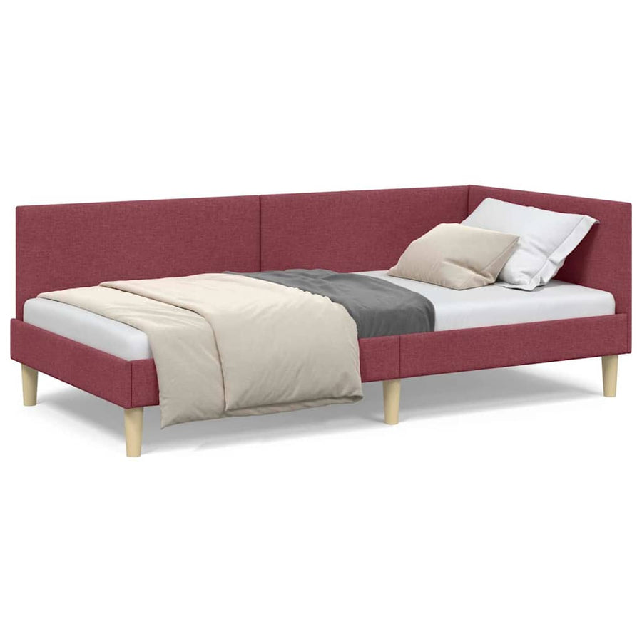 Hoekbedframe Wijnrood 100 x 200 cm Stof en Geïmproviseerd hout