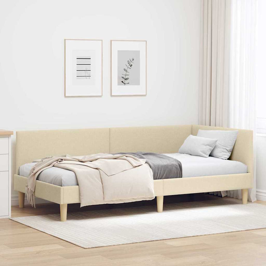Hoekbedframe Crème 100 x 200 cm Stof en Geïmproviseerd hout