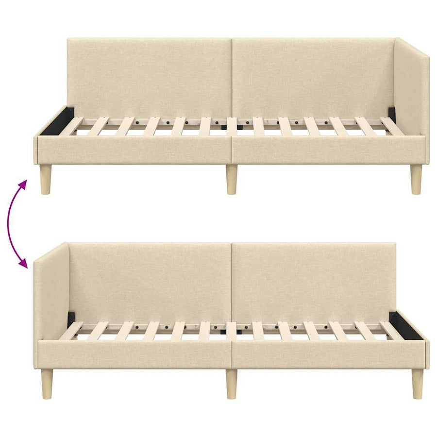 Hoekbedframe Crème 100 x 200 cm Stof en Geïmproviseerd hout