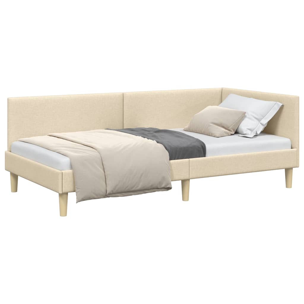 Hoekbedframe Crème 100 x 200 cm Stof en Geïmproviseerd hout
