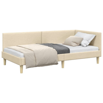 Hoekbedframe Crème 100 x 200 cm Stof en Geïmproviseerd hout