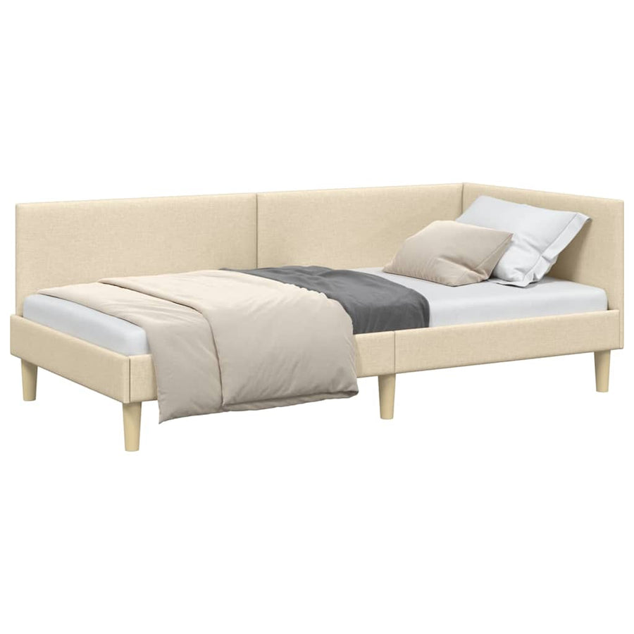 Hoekbedframe Crème 100 x 200 cm Stof en Geïmproviseerd hout