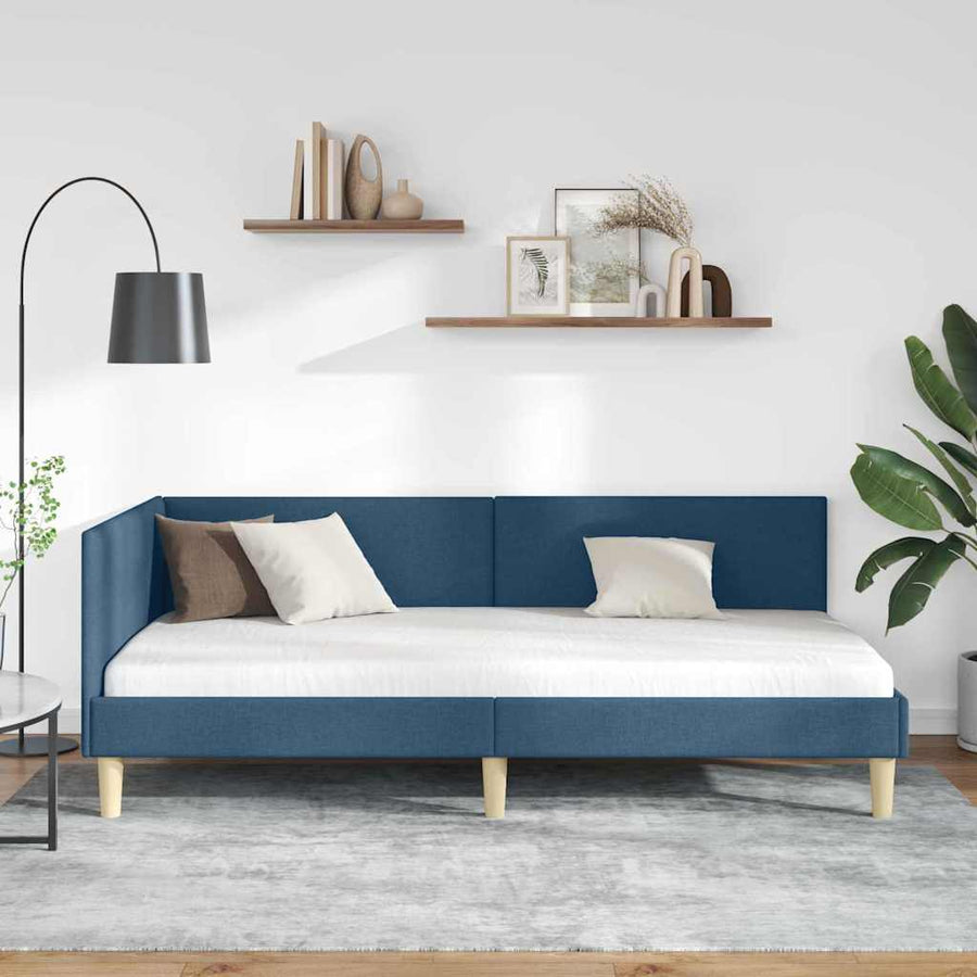Hoekbedframe Blauw 100 x 200 cm Stof en Geïmproviseerd hout