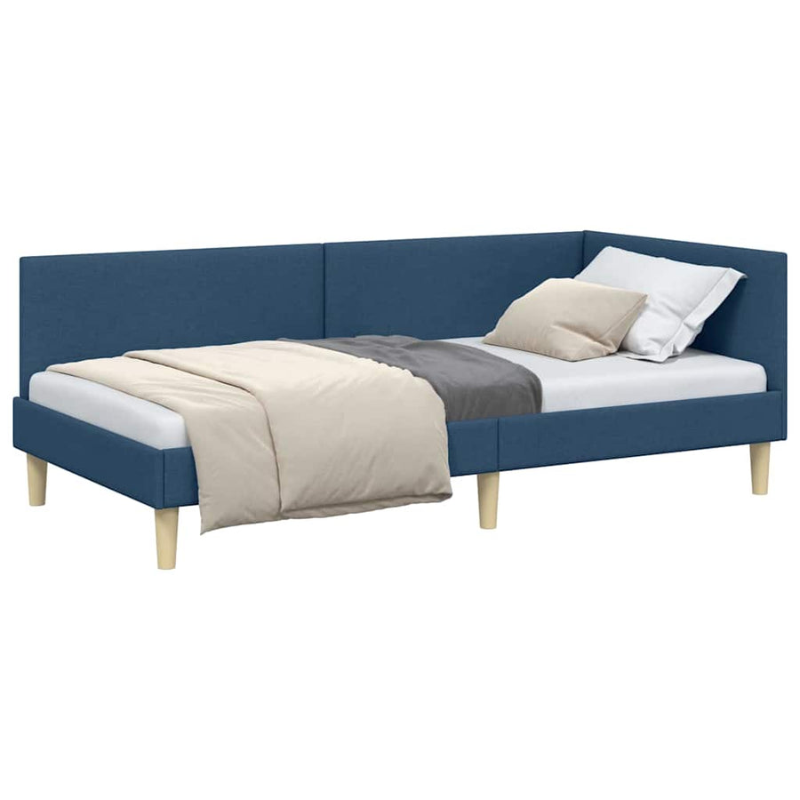 Hoekbedframe Blauw 100 x 200 cm Stof en Geïmproviseerd hout