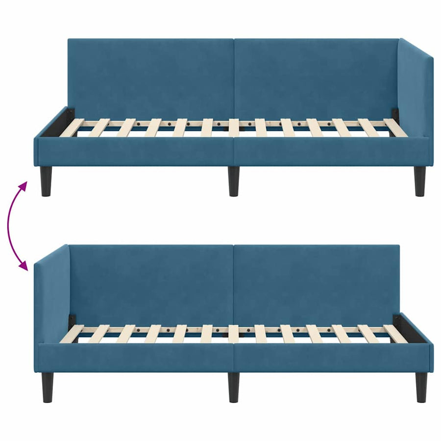 Hoekbedframe Blauw 80 cm x 200 cm Polyester en multiplex
