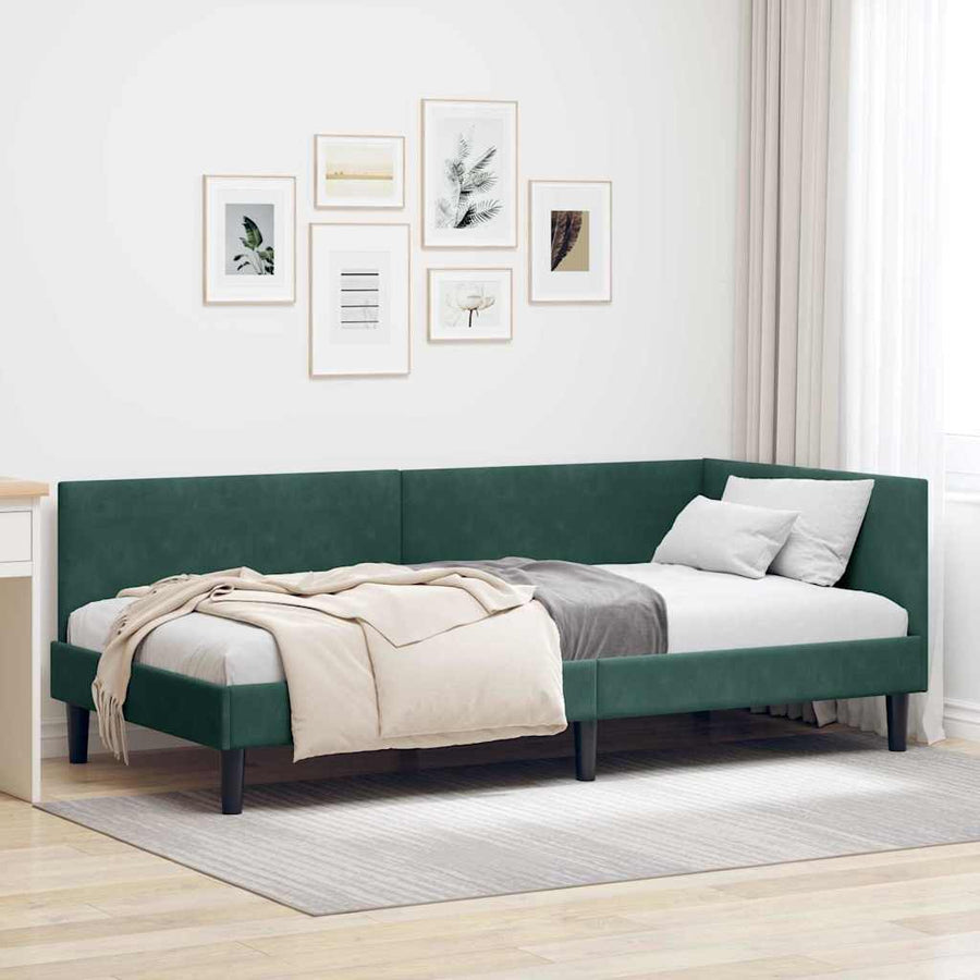 Hoekbedframe Donkergroen 80 cm x 200 cm Polyester en multiplex