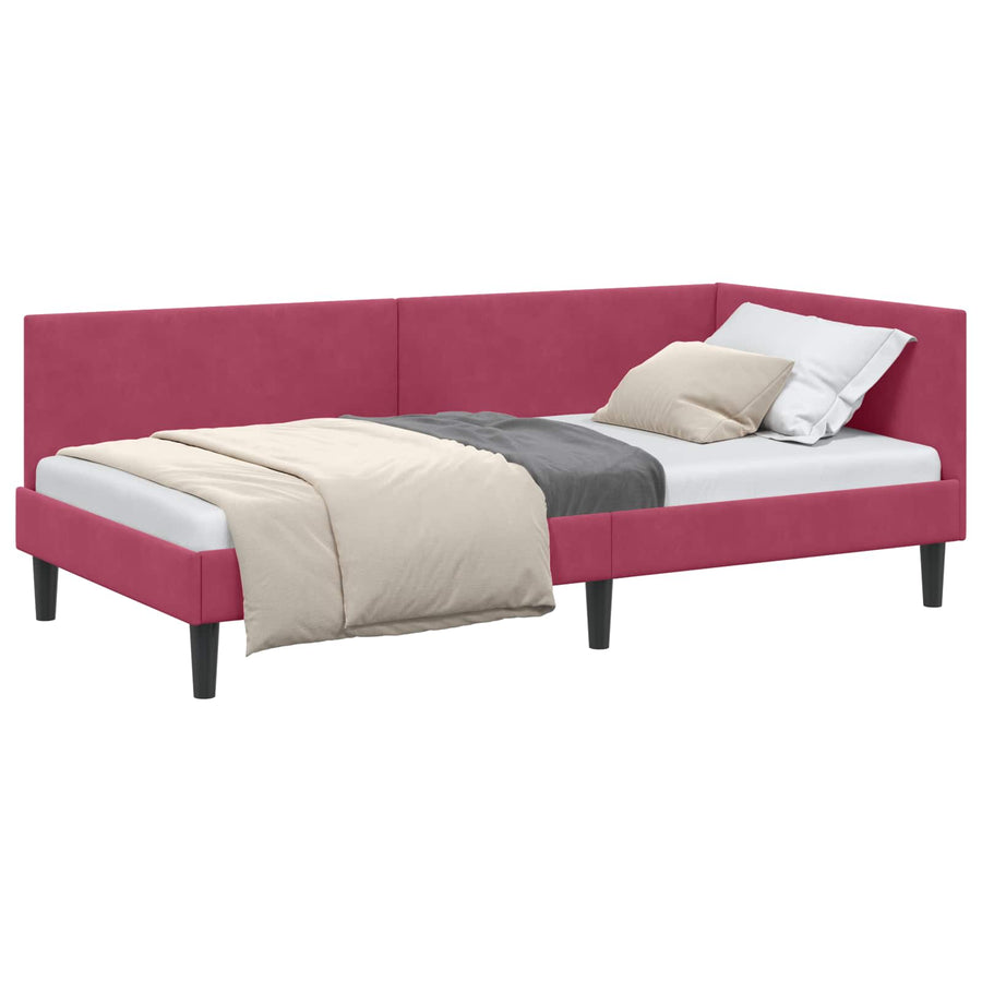 Hoekbedframe Wijnrood 80 cm x 200 cm Polyester en multiplex