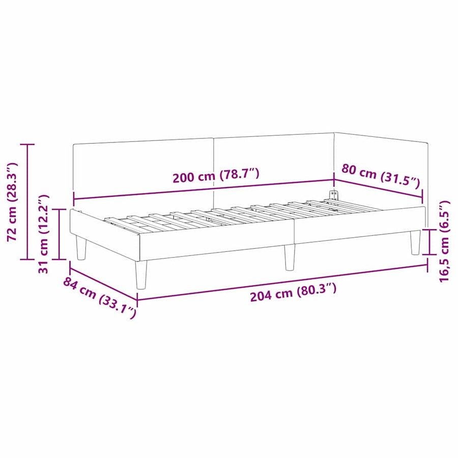 Hoekbedframe Geel 80 cm x 200 cm Polyester en multiplex