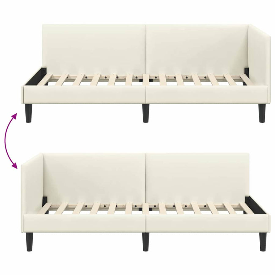Hoekbedframe Crème 80 cm x 200 cm Polyester en multiplex